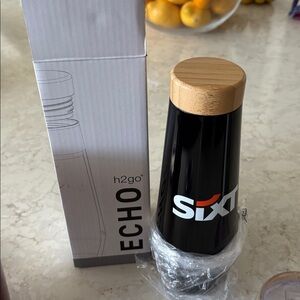 🙌 H2Go Echo hot cold stainless steel travel MUG water bottle wooden cap Tumbler